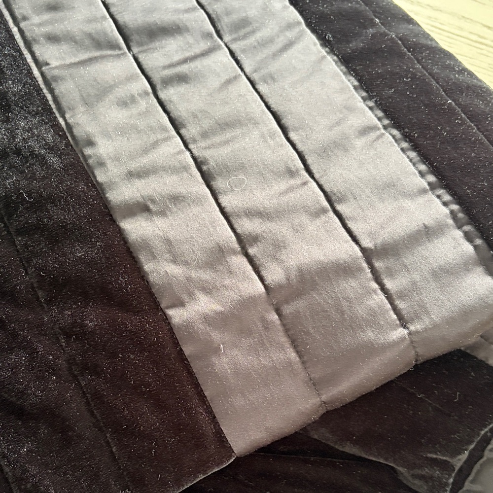 Black Velvet and Satin Striped King Size Coverlet - Picture 2 of 6